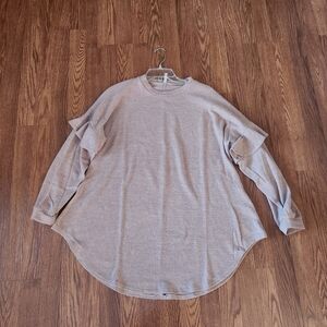 Women's Beige Long Ruffle Sleeve Tunic